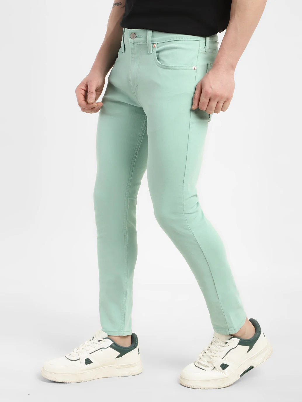 Men's Mint Green Skinny Fit Mid Rise Jeans - Image 4