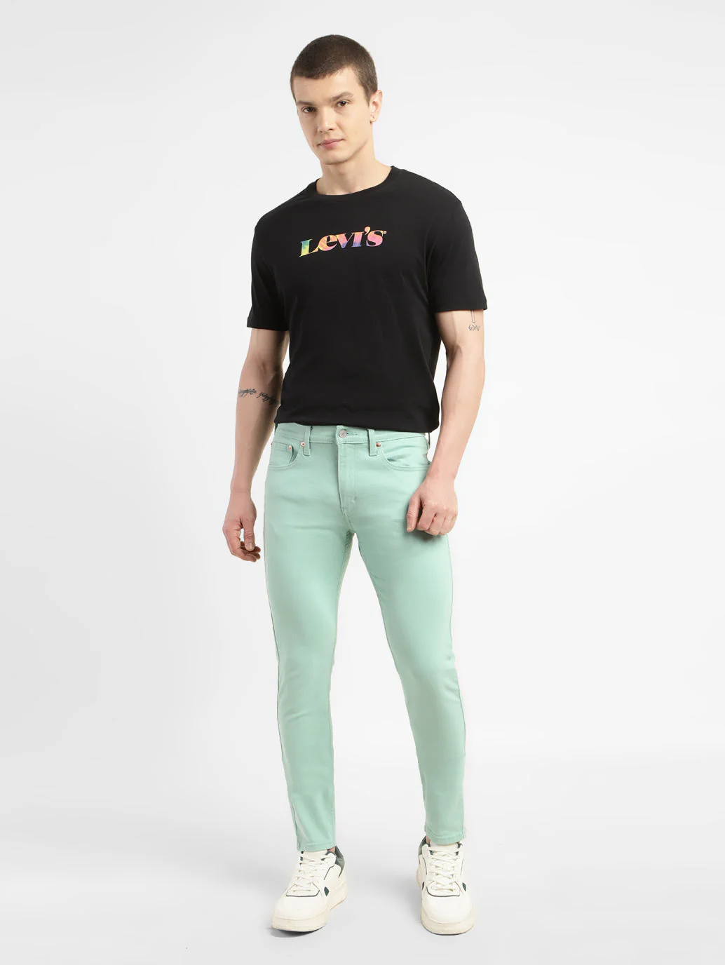Men's Mint Green Skinny Fit Mid Rise Jeans - Image 7