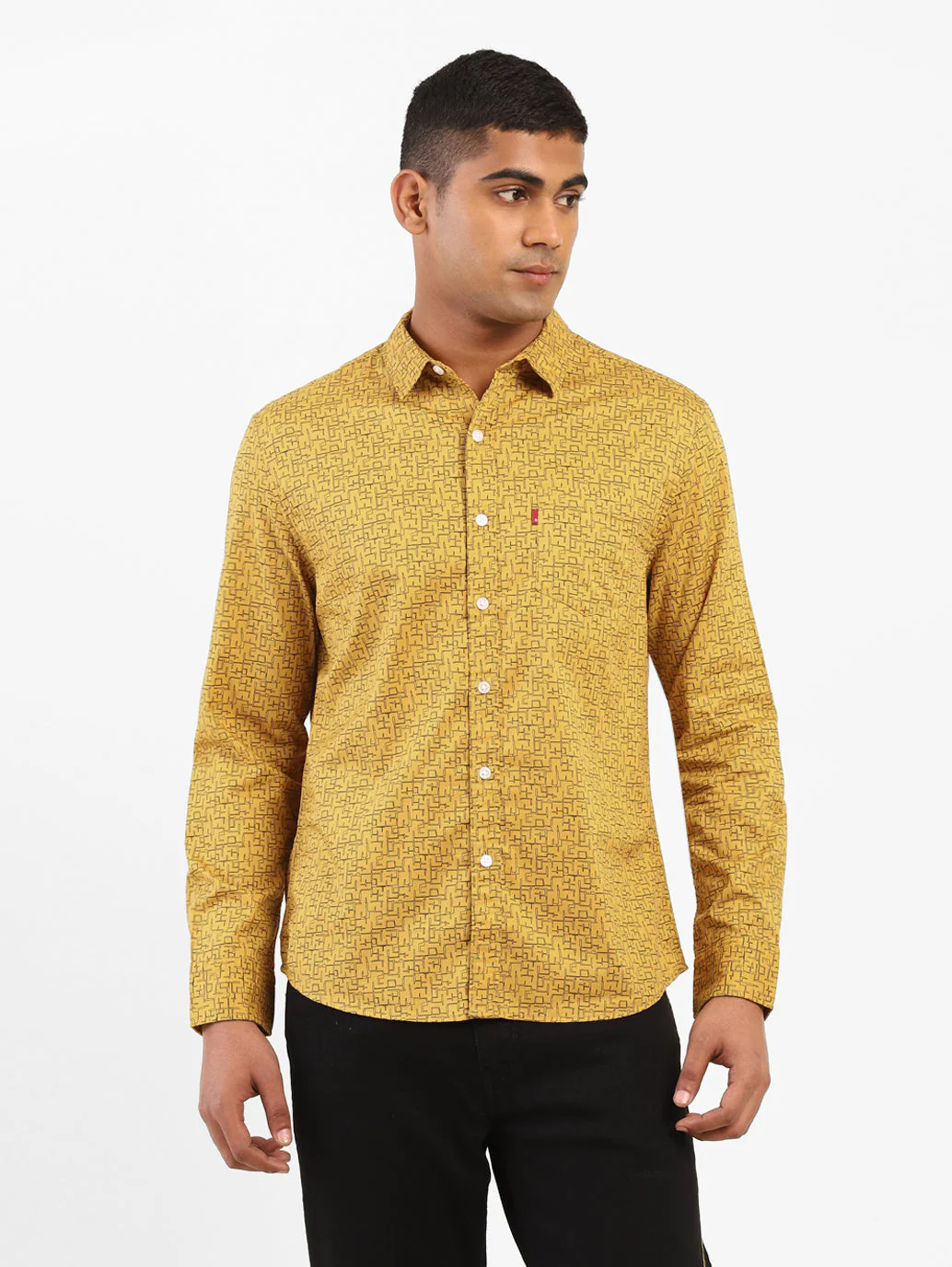 Men's Geometrical Print Spread Collar Shirt