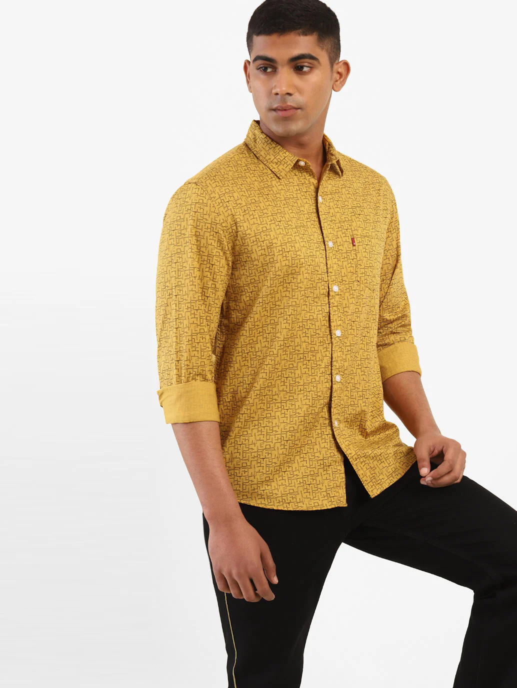 Men's Geometrical Print Spread Collar Shirt - Image 6