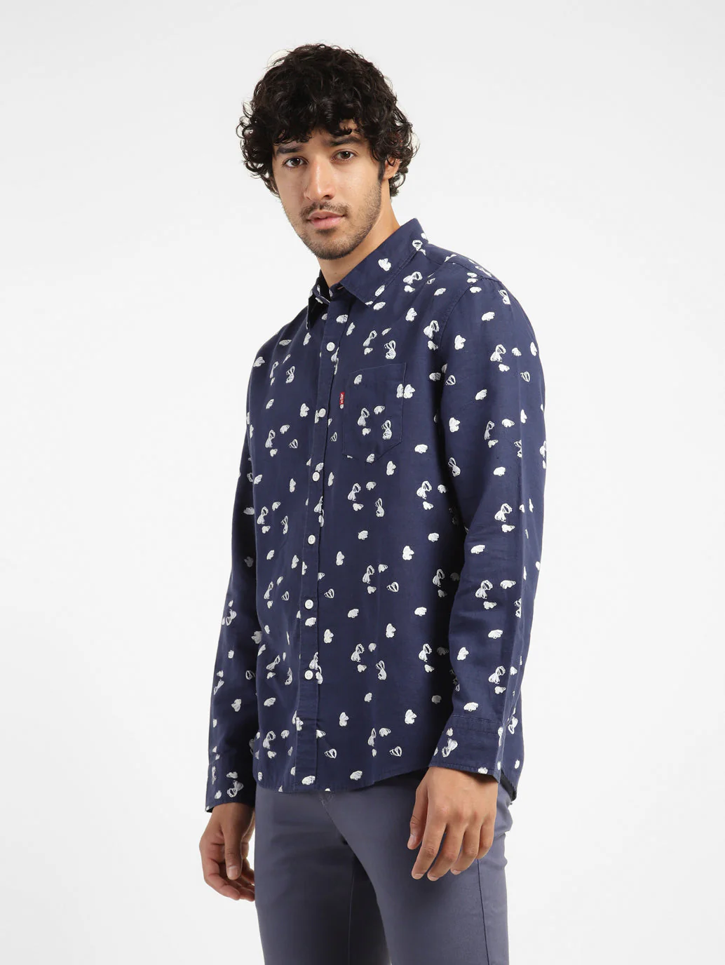 Men's Abstract Print Spread Collar Shirt - Image 3