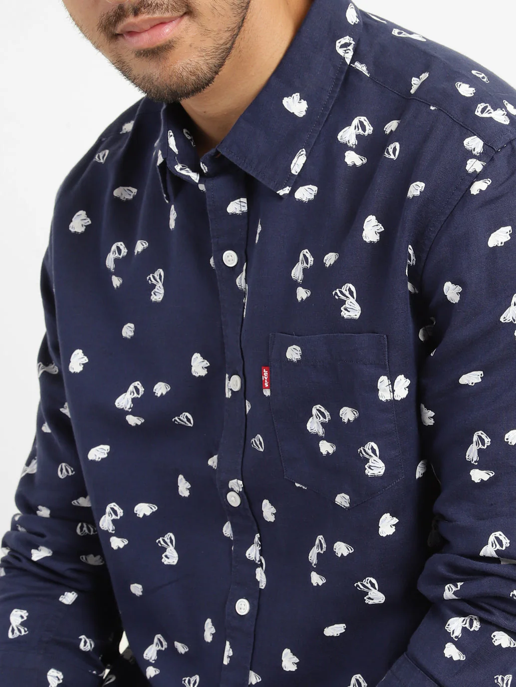 Men's Abstract Print Spread Collar Shirt - Image 4