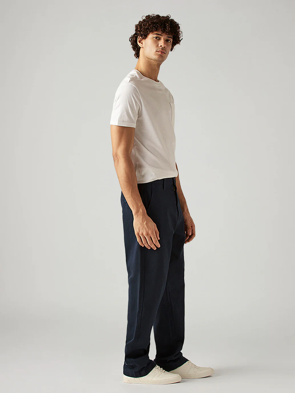 Men's Navy Loose Fit Mid Rise Chinos - Image 4