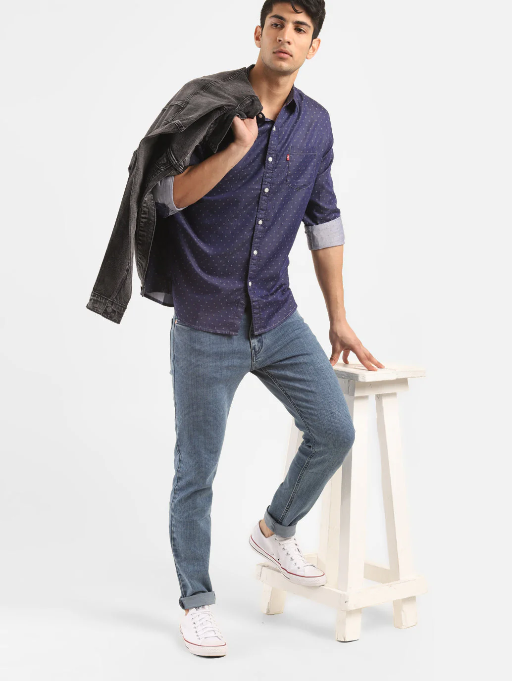 Men's Navy Printed Slim Fit Shirt - Image 5