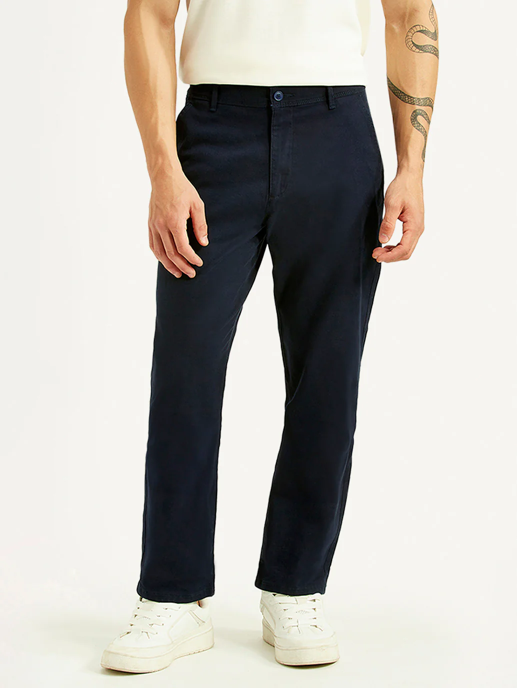 Men's Navy Relaxed Straight Fit Chinos - Image 2