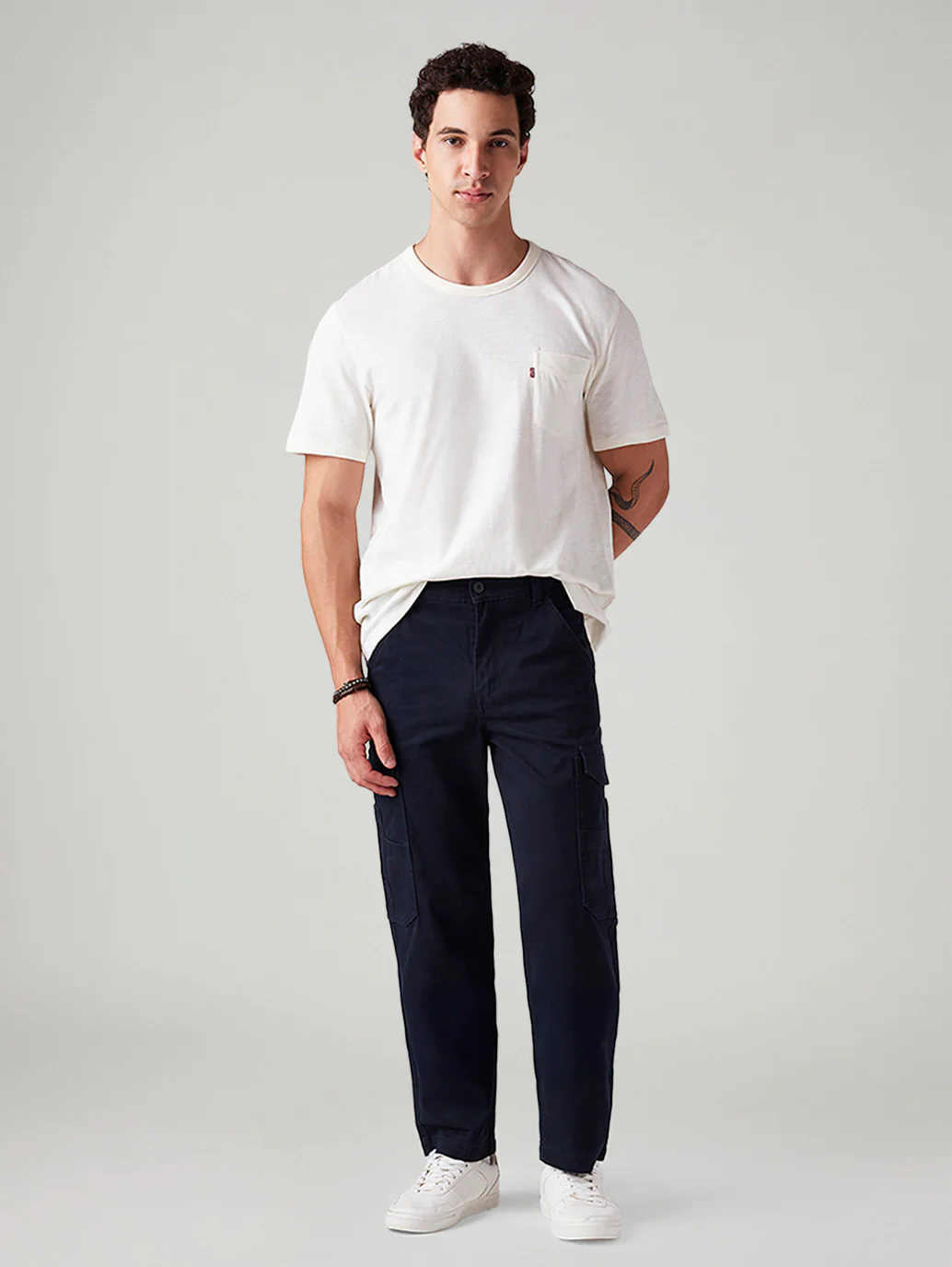 Men's Navy Straight Fit Mid Rise Cargos