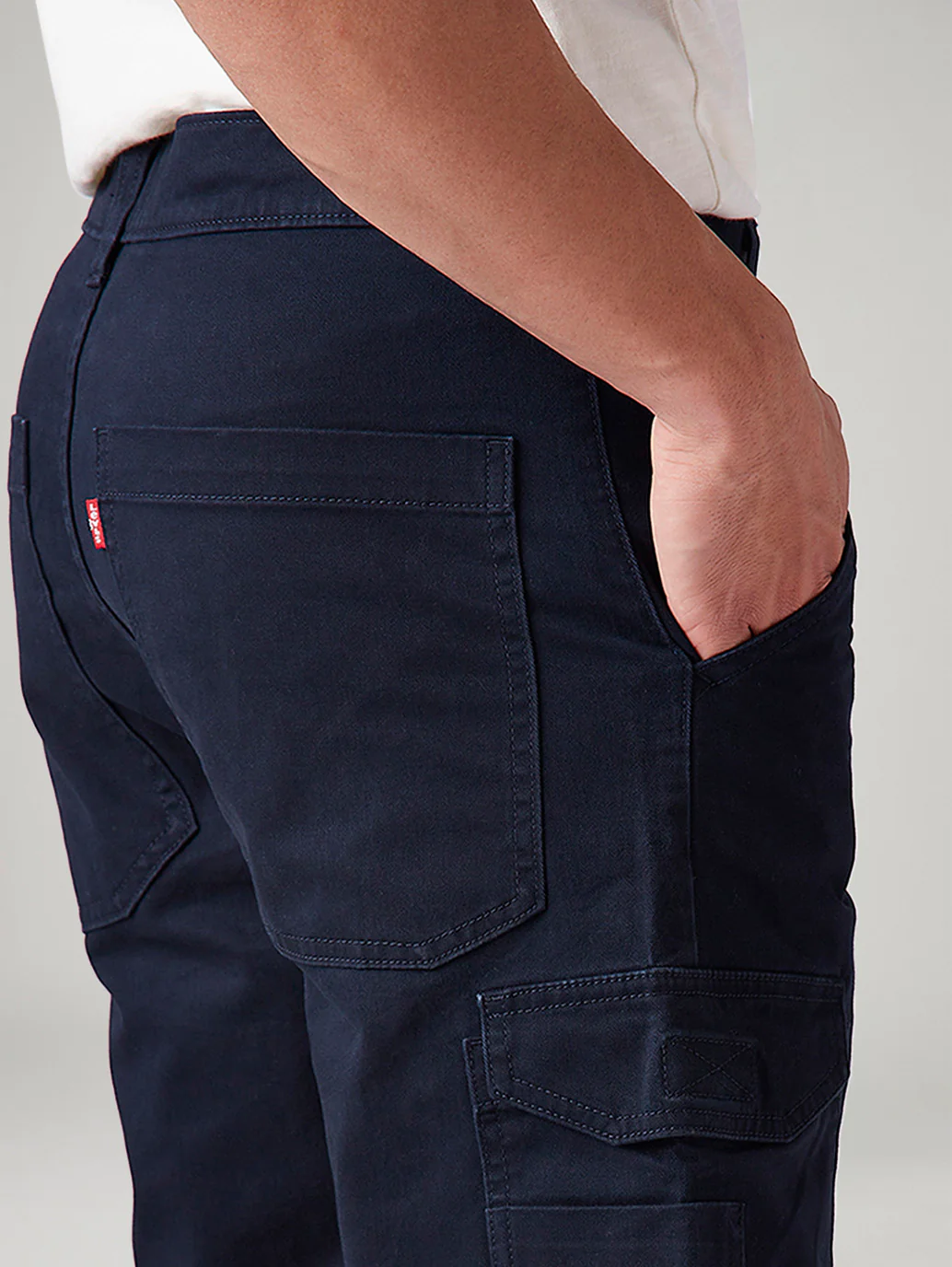 Men's Navy Straight Fit Mid Rise Cargos - Image 5
