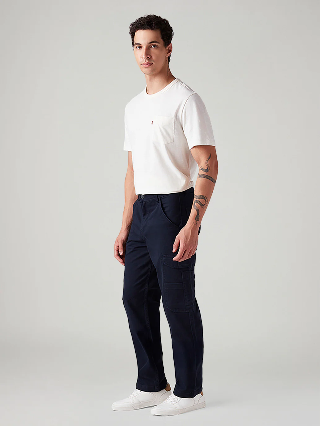Men's Navy Straight Fit Mid Rise Cargos - Image 6