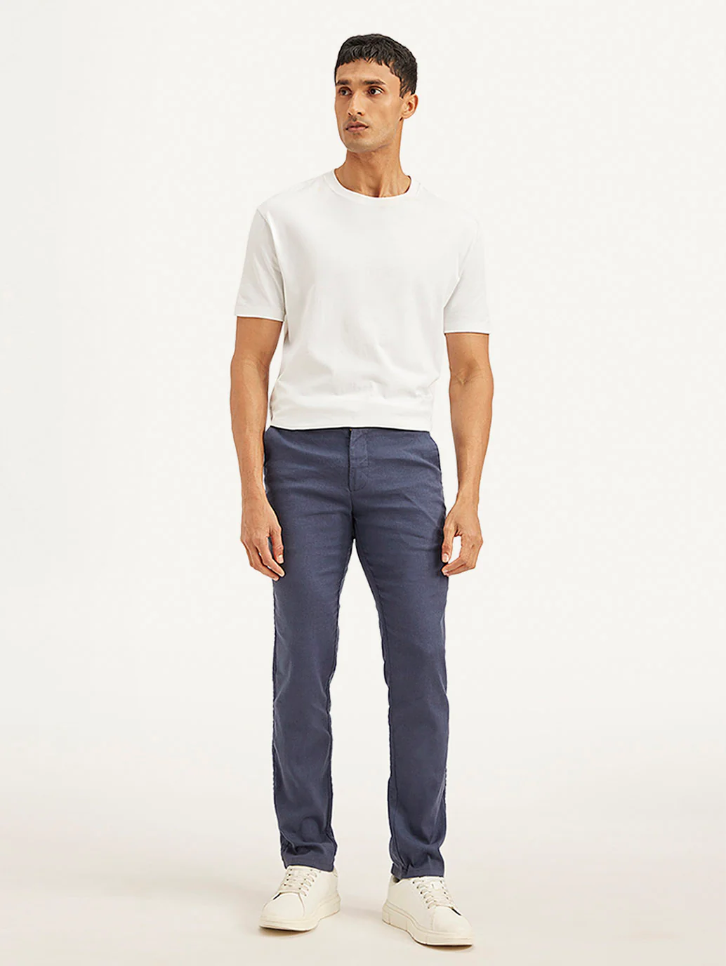 Men's Mid Rise Navy Straight Fit Trousers - Image 2