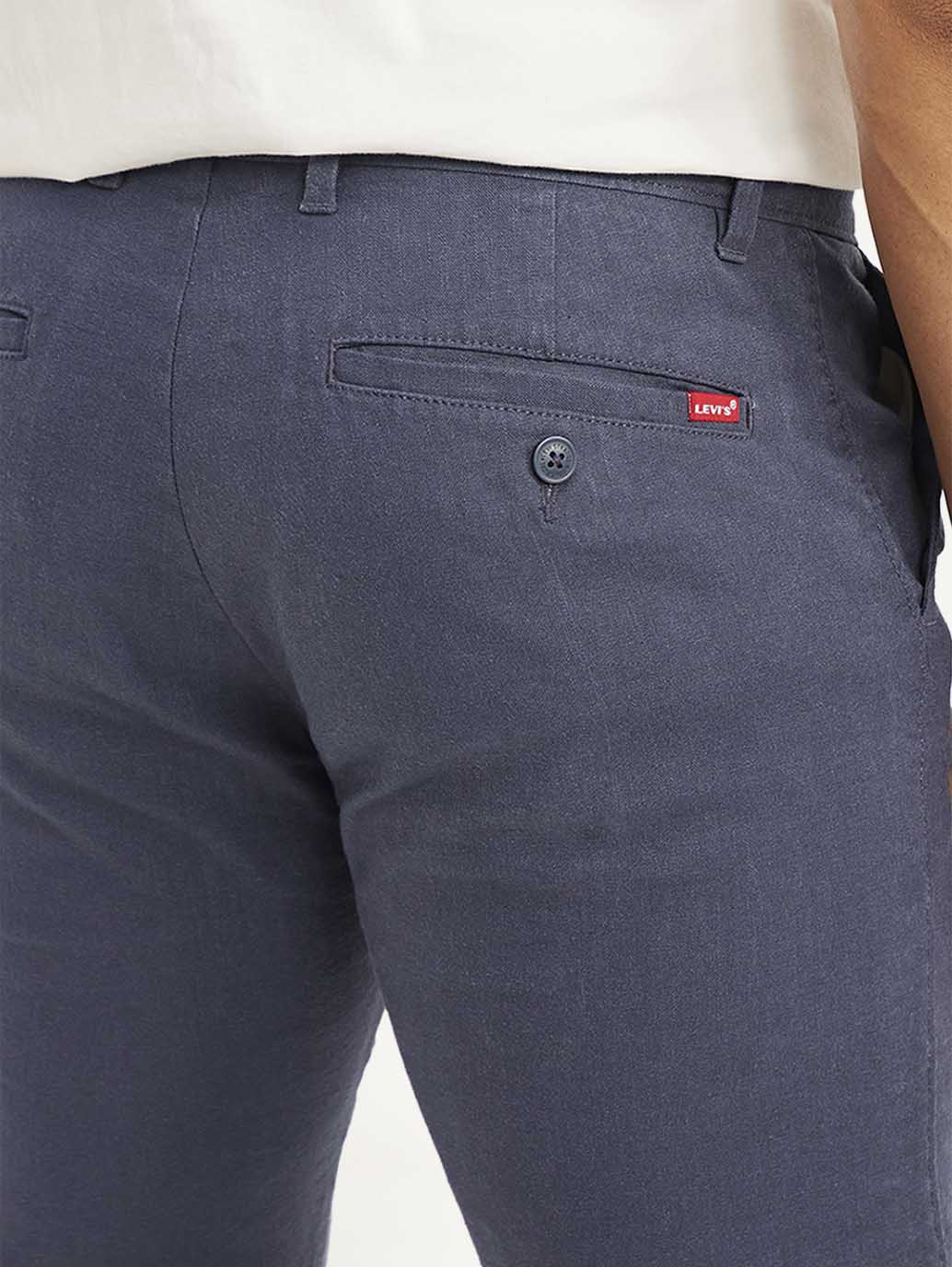 Men's Mid Rise Navy Straight Fit Trousers - Image 4