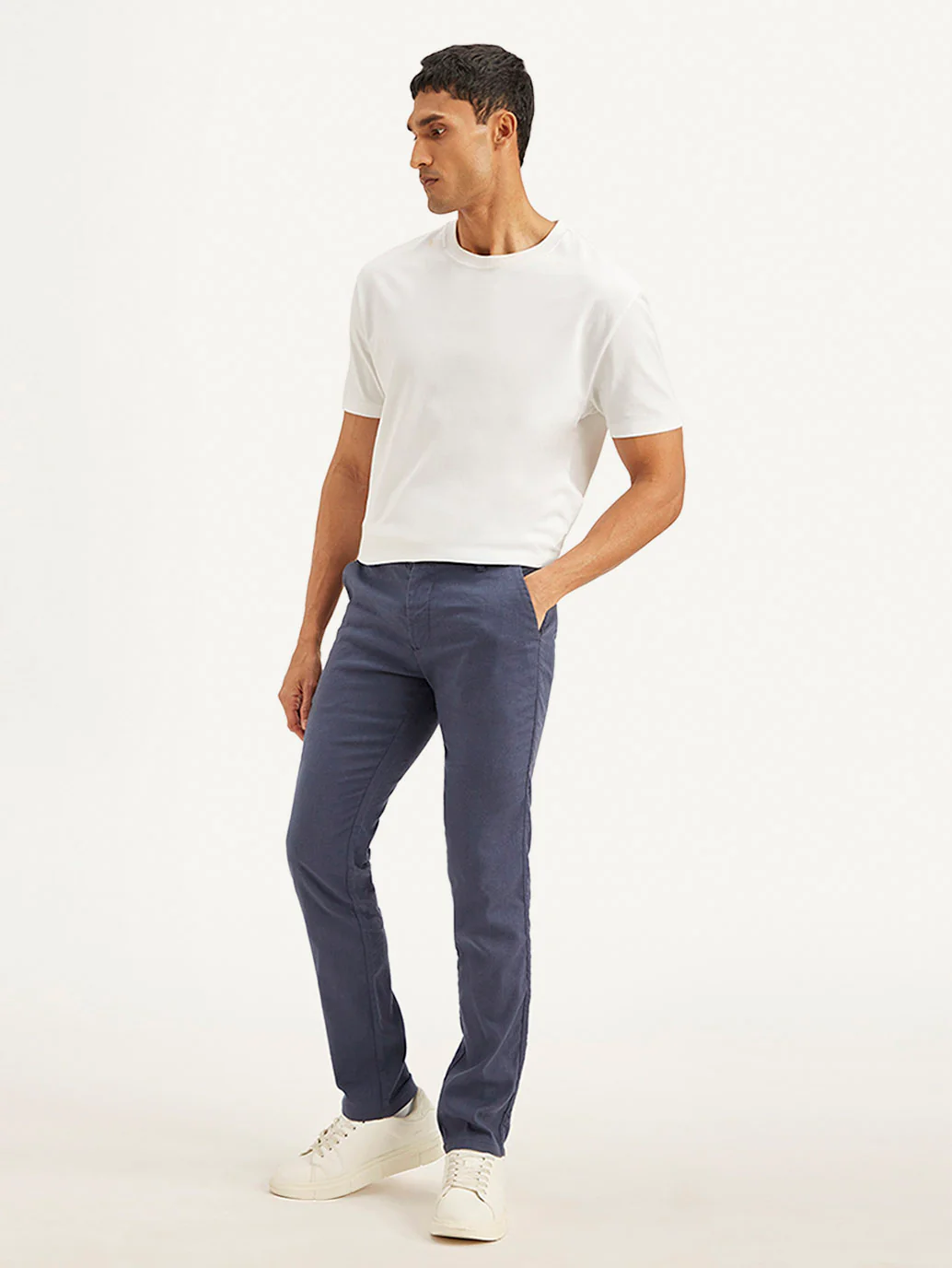 Men's Mid Rise Navy Straight Fit Trousers - Image 5