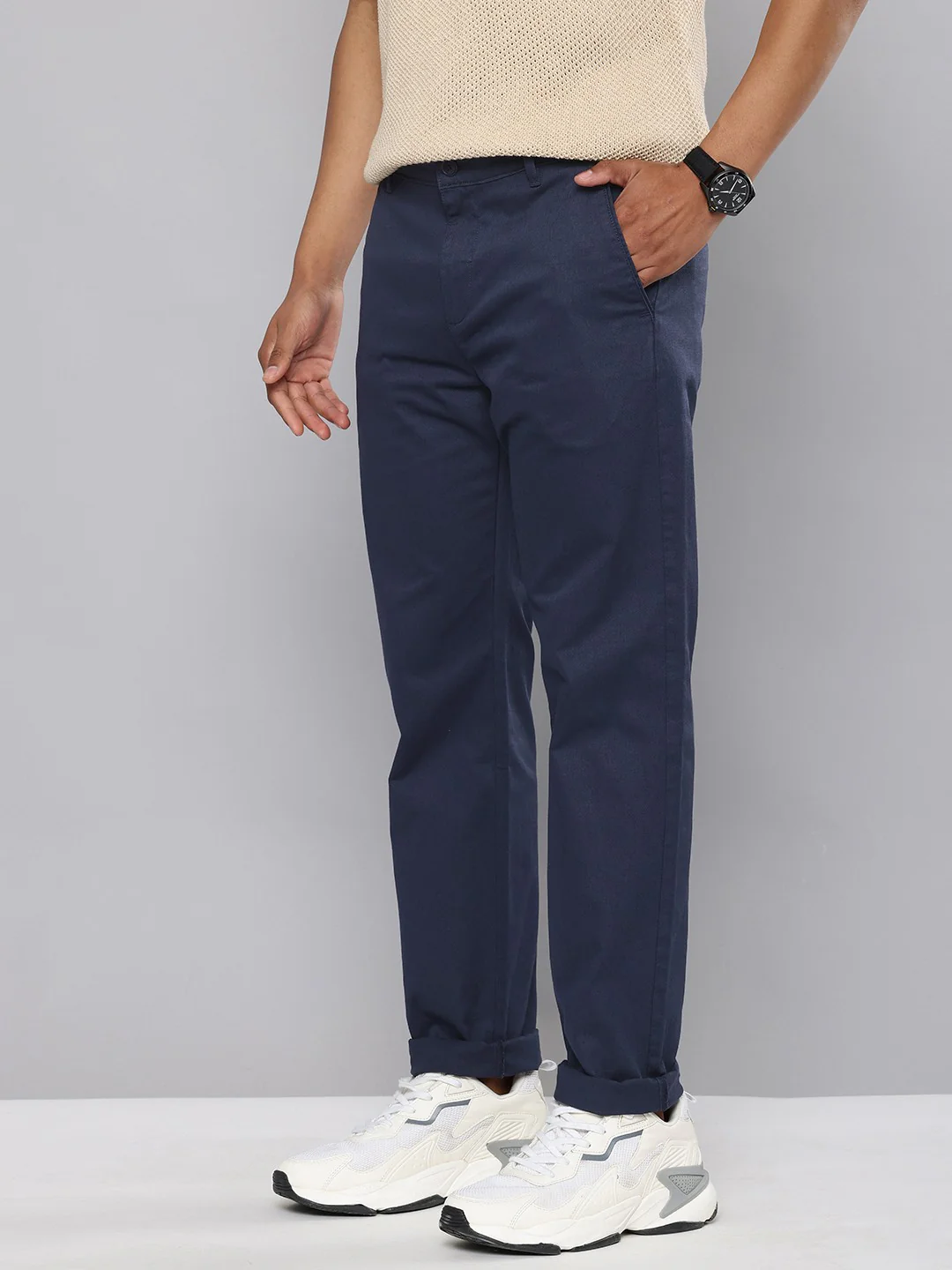 Men's Navy Blue Tapered Chinos - Image 3