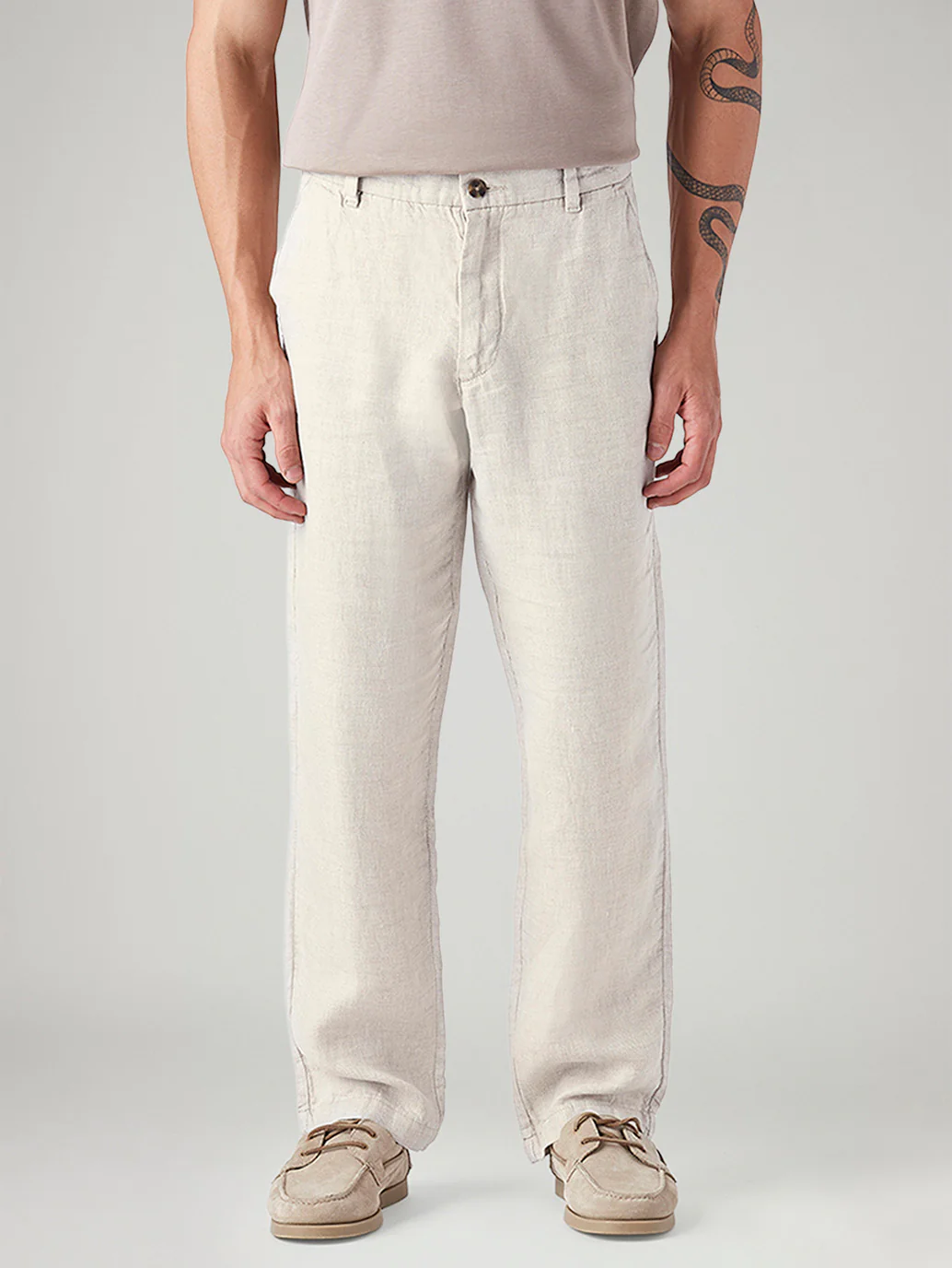 Men's Authentic Relaxed Straight Fit Mid Rise Linen Chinos - Image 3