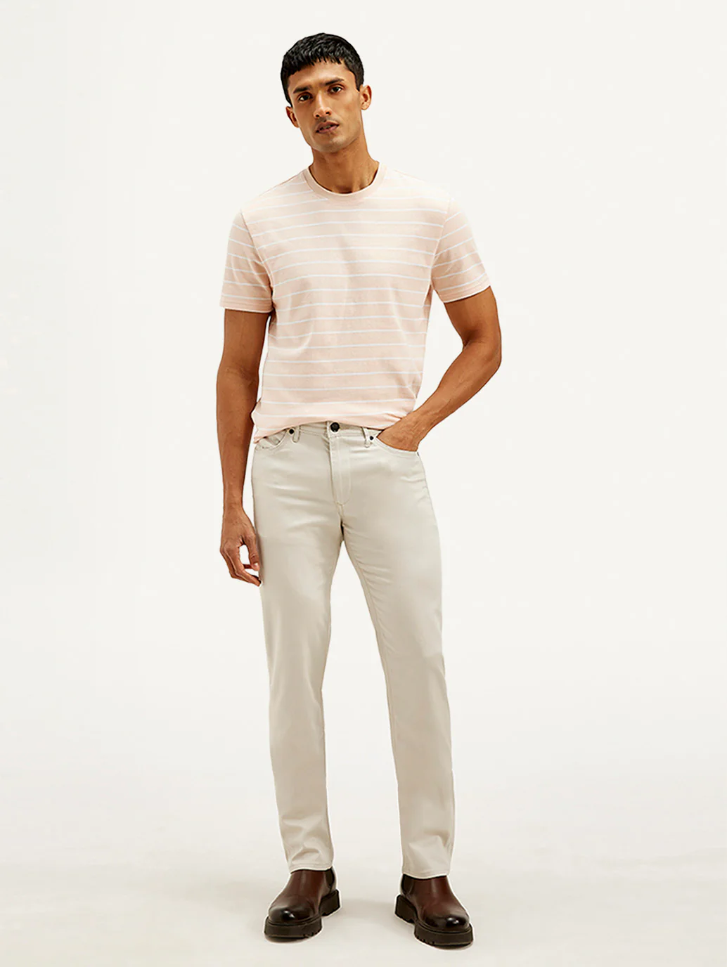 Men's Redloop Off White Slim Fit Trousers - Image 3