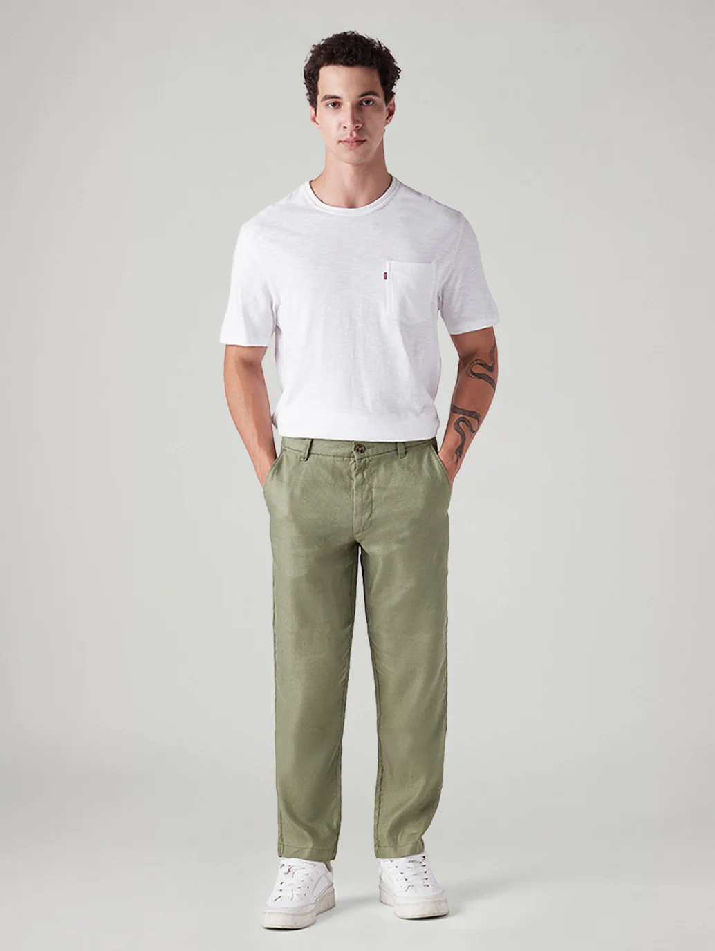 Men's Authentic Relaxed Straight Fit Mid Rise Linen Chinos - Image 2