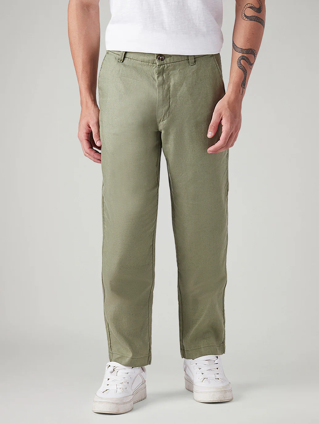 Men's Authentic Relaxed Straight Fit Mid Rise Linen Chinos - Image 3