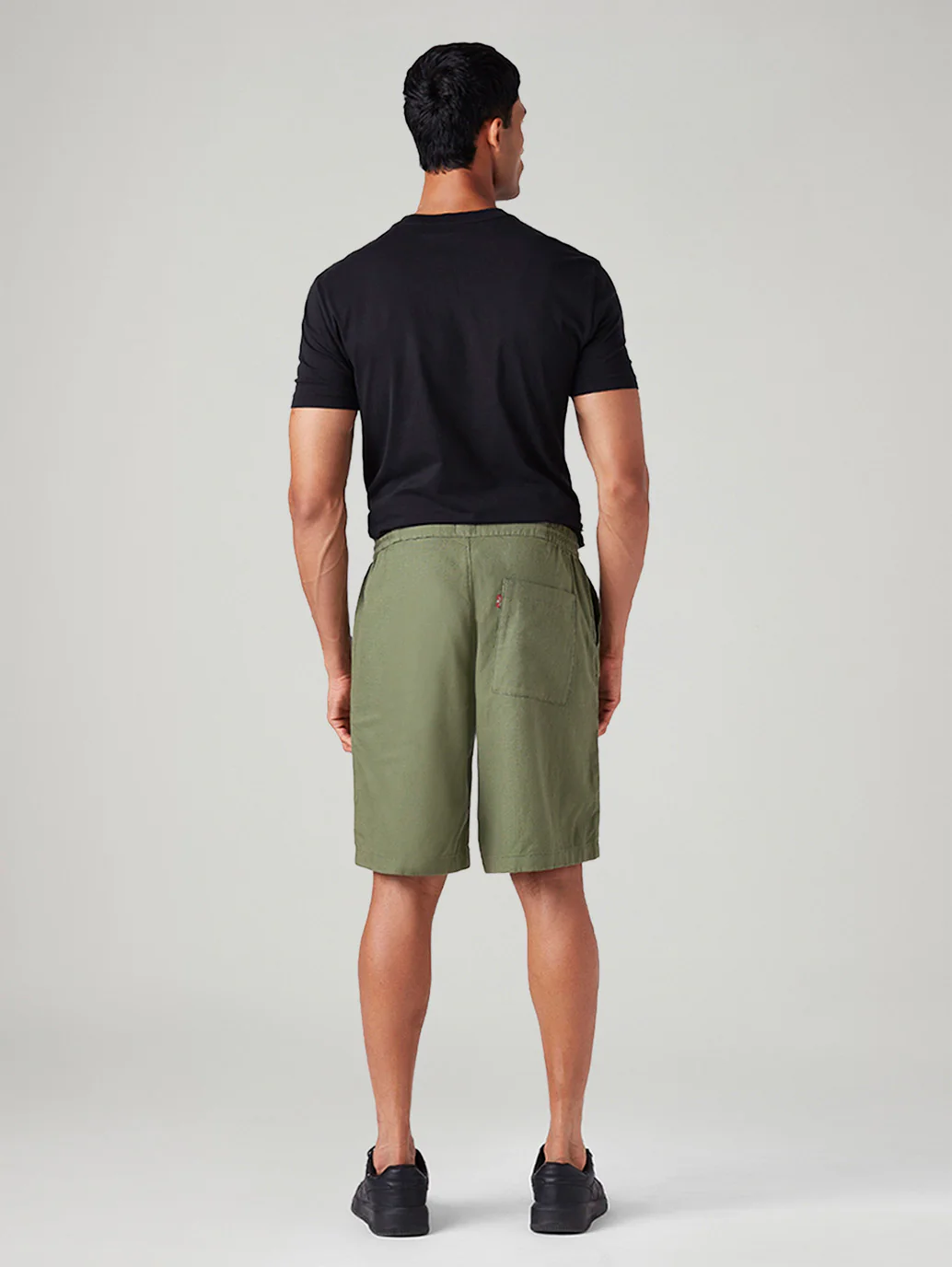 Men's Olive Baggy Fit Mid Rise Linen Shorts - Image 3