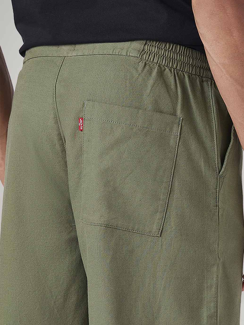 Men's Olive Baggy Fit Mid Rise Linen Shorts - Image 5
