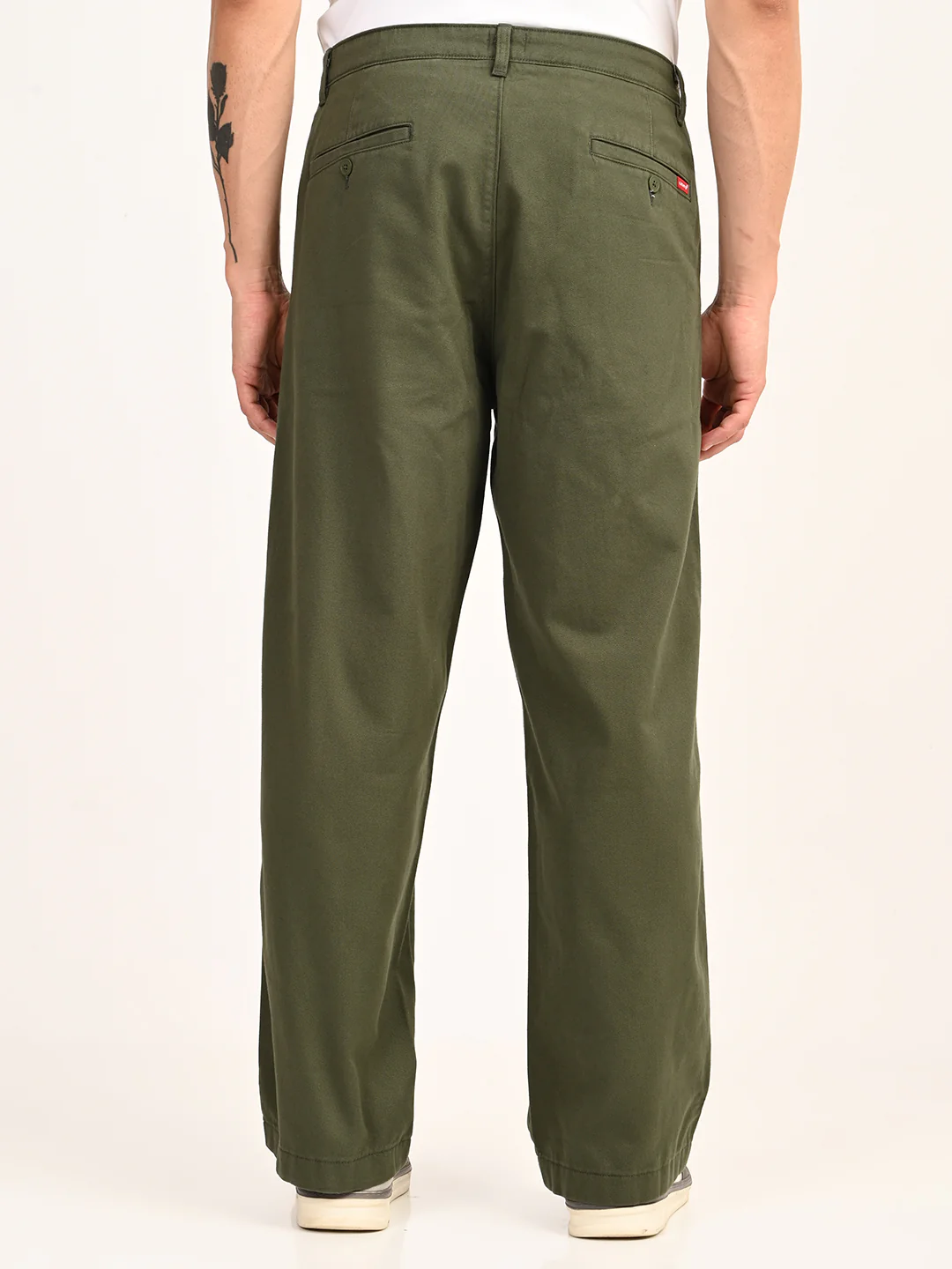 Men's Olive Baggy Fit Trousers - Image 2