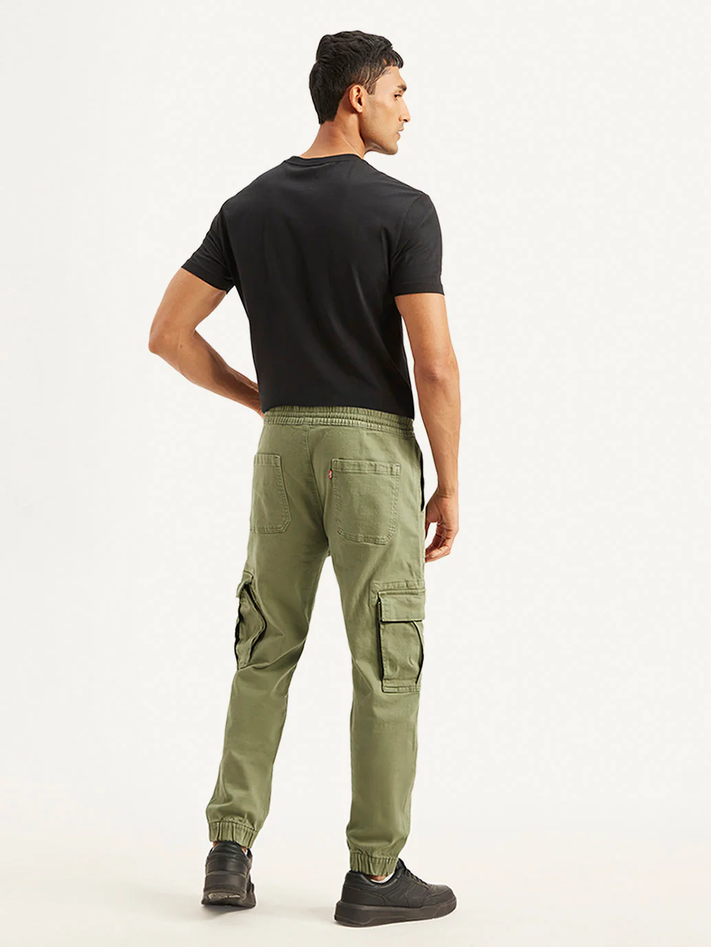 Men's Olive Loose Fit Cargo Trousers - Image 3