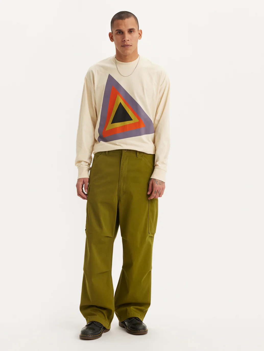 Men's Olive Loose Fit Cargo Trousers