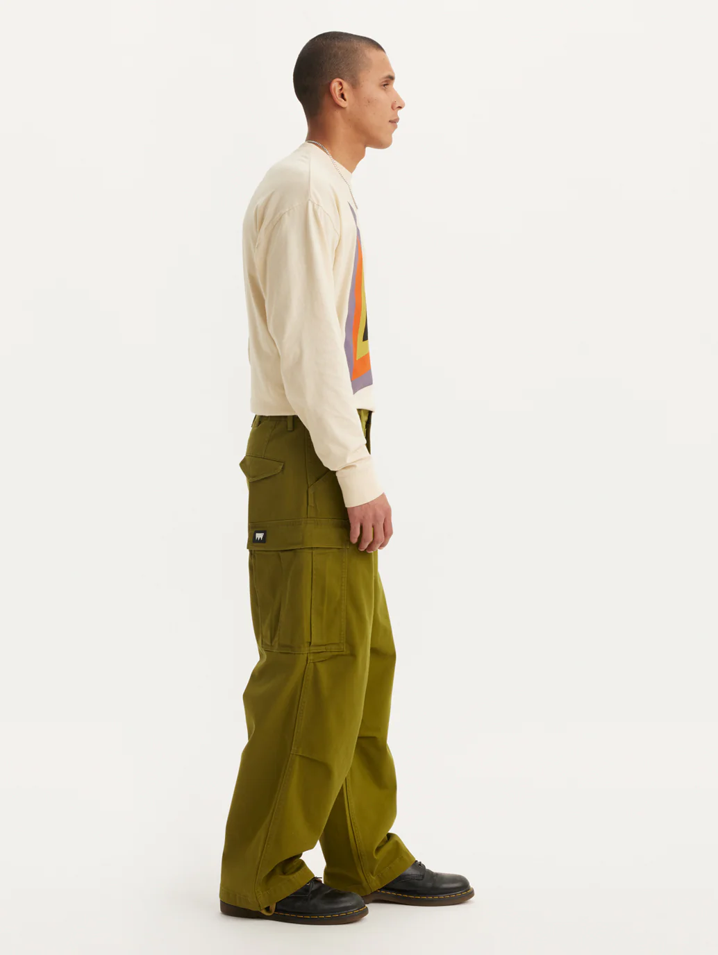 Men's Olive Loose Fit Cargo Trousers - Image 4