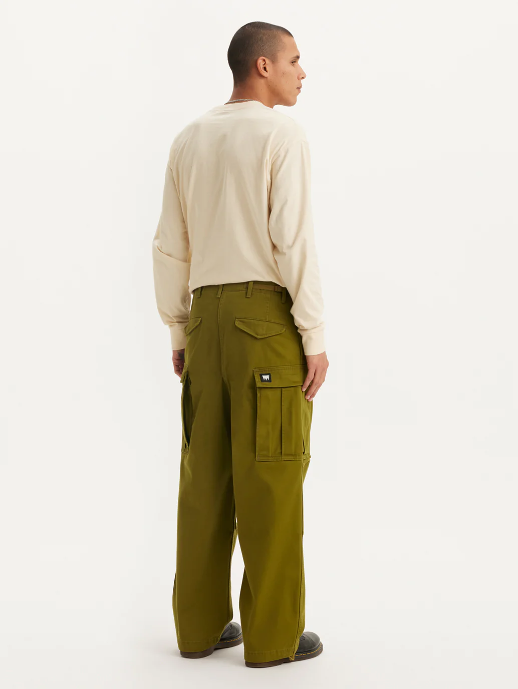 Men's Olive Loose Fit Cargo Trousers - Image 5