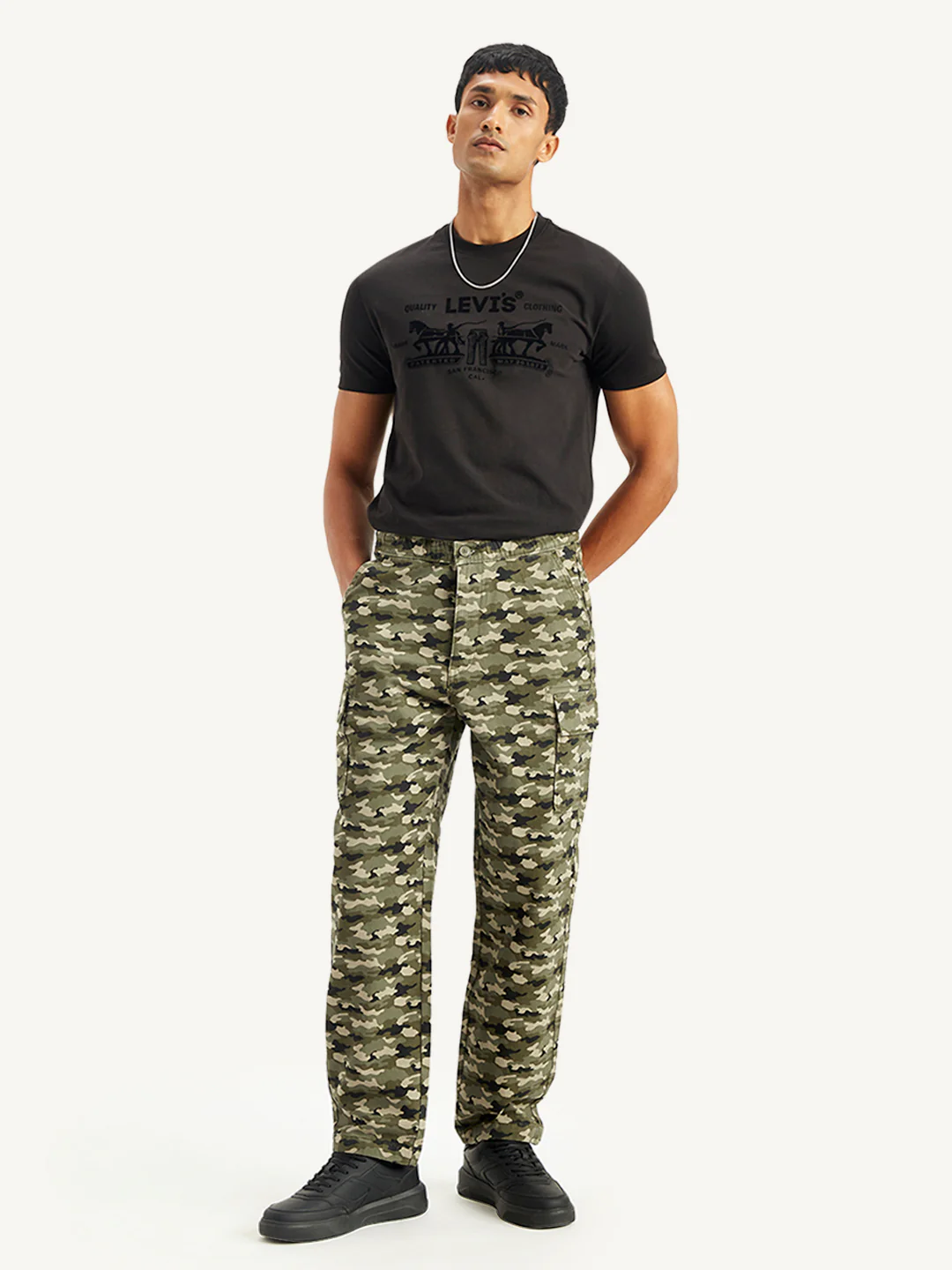 Men's Olive Regular Fit Cargo Trousers - Image 5