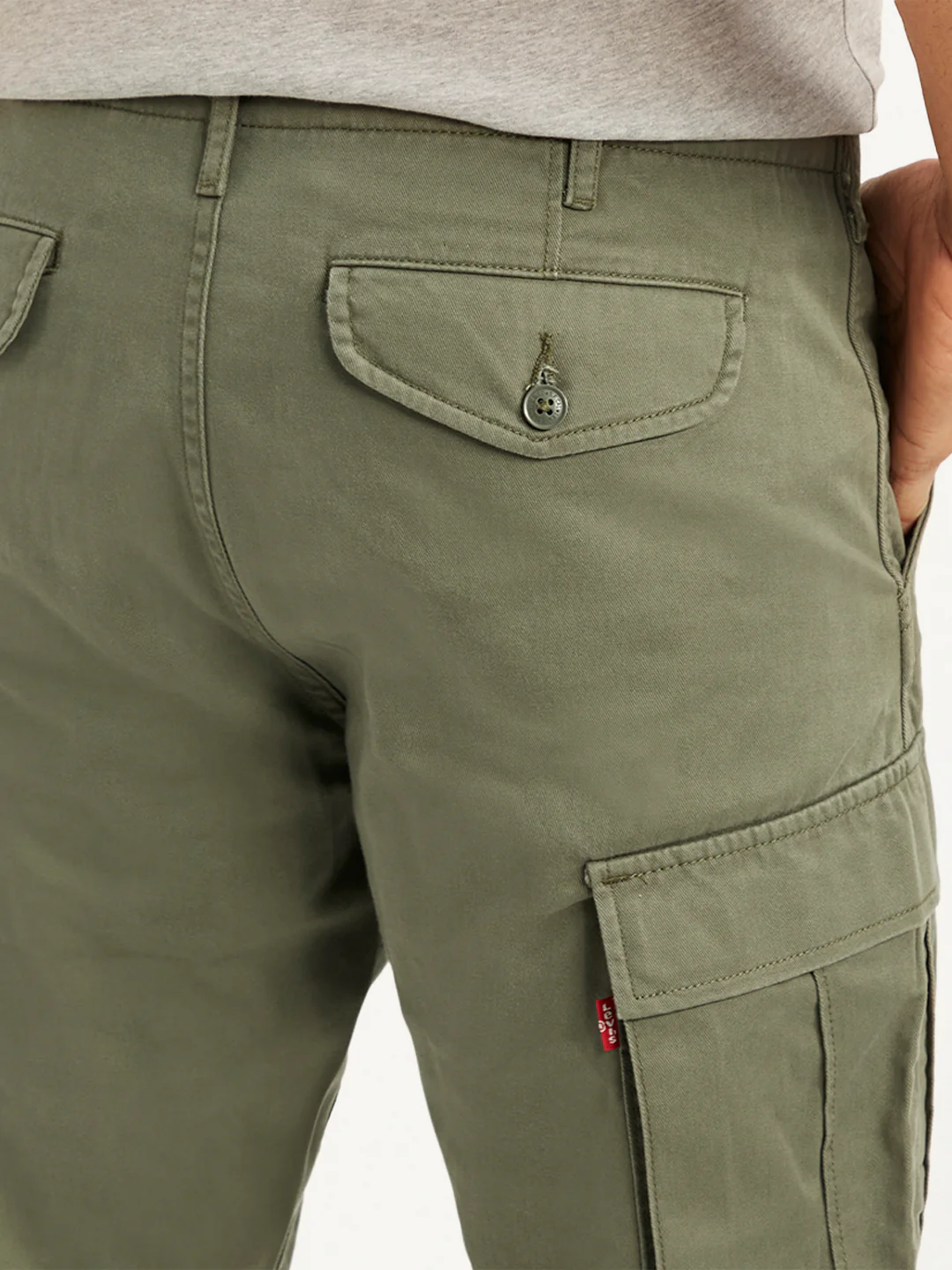 Men's Olive Relaxed Fit Cargo Trousers - Image 3