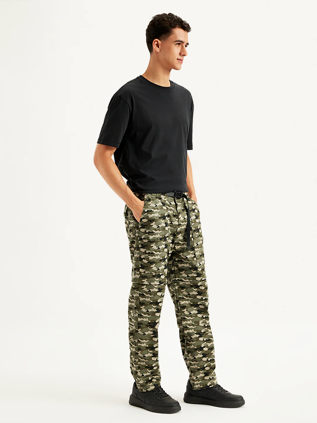 Men's Olive Regular Fit Cargo Trousers - Image 3
