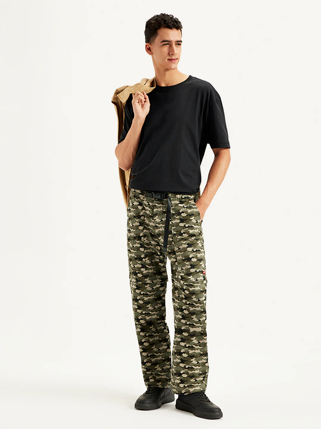 Men's Olive Regular Fit Cargo Trousers - Image 5