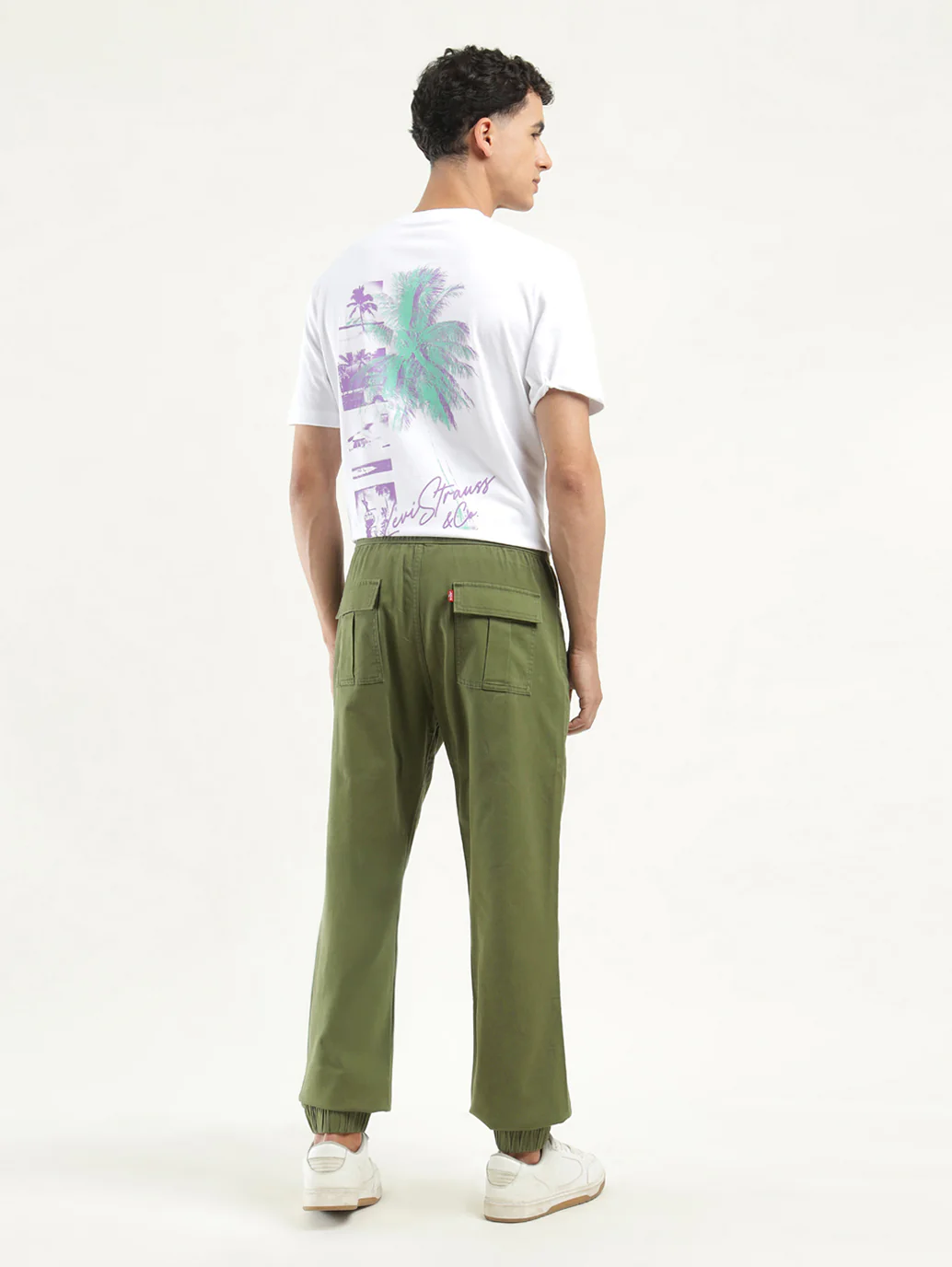 Men's Olive Regular Fit Jogger Trousers - Image 3