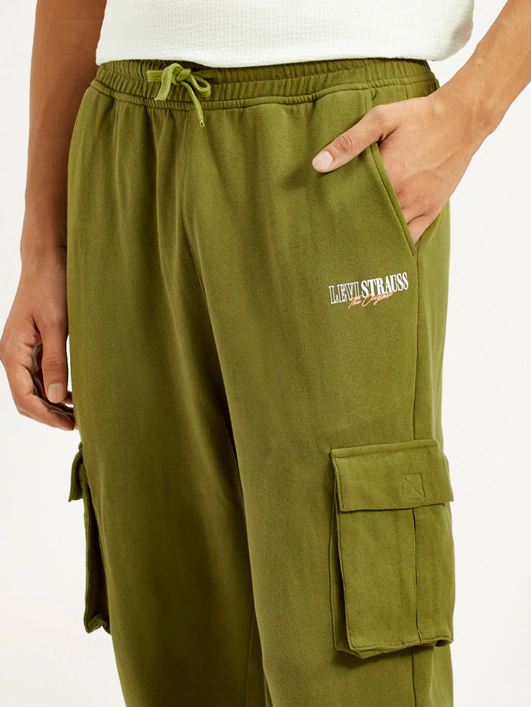 Men's Olive Green Relaxed Fit Cargo Trousers - Image 5