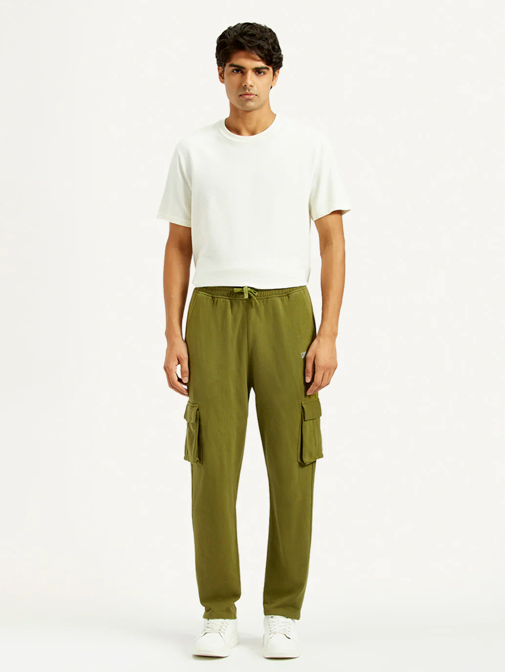 Men's Olive Green Relaxed Fit Cargo Trousers - Image 6