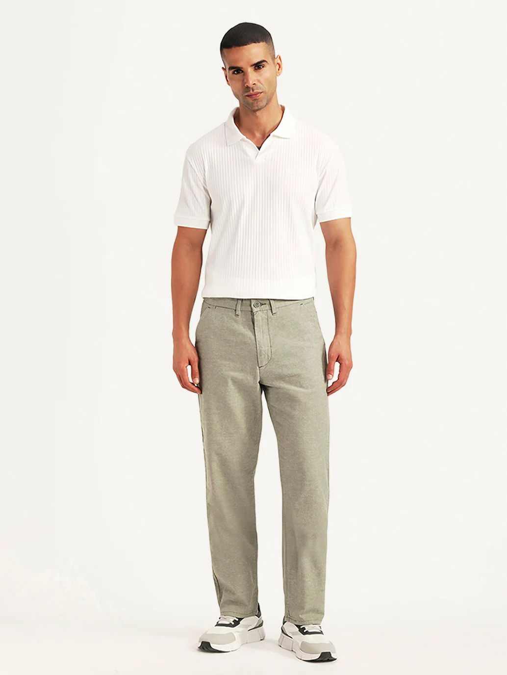 Men's Olive Relaxed Fit Linen Chinos - Image 2