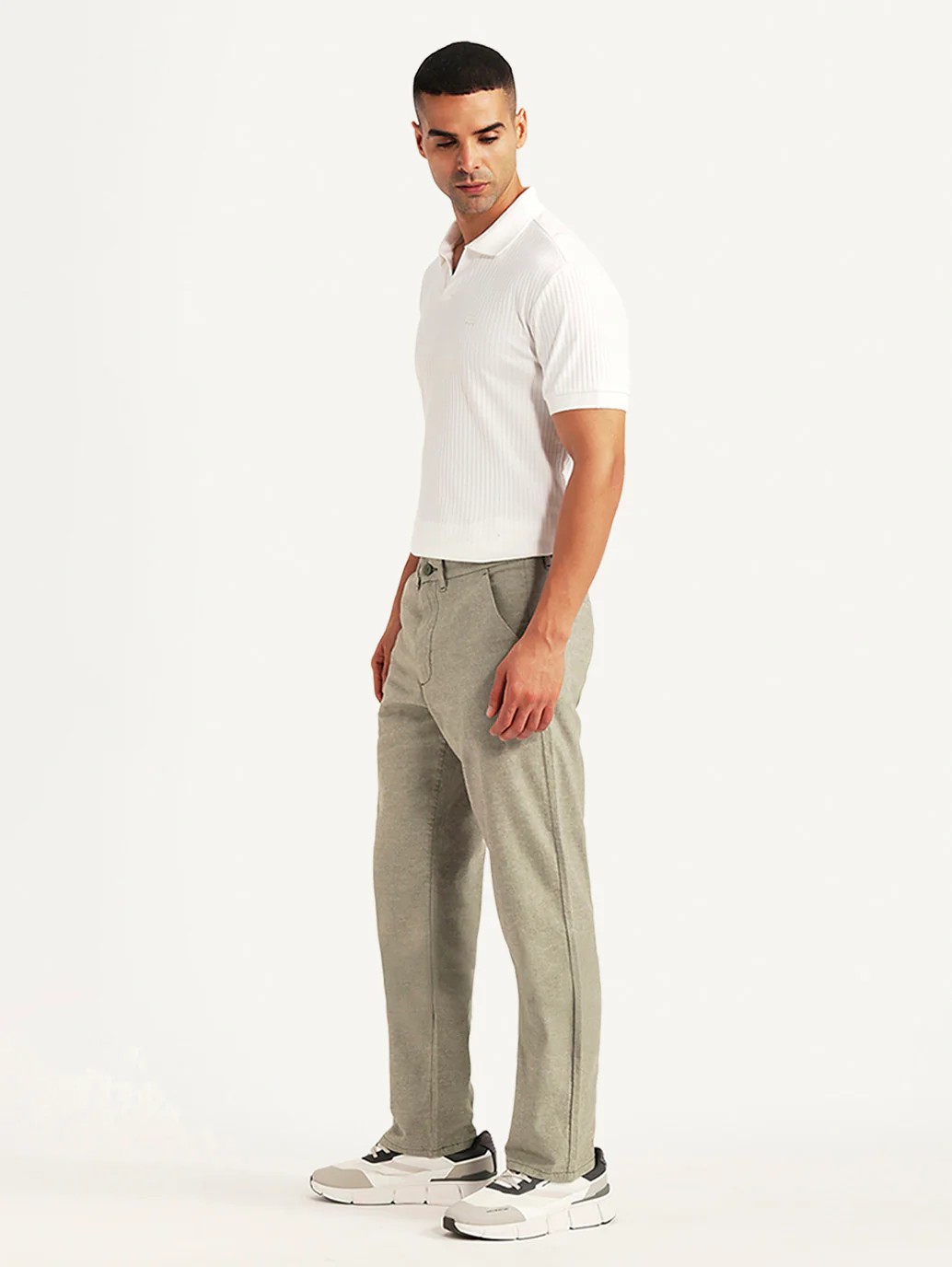Men's Olive Relaxed Fit Linen Chinos - Image 6