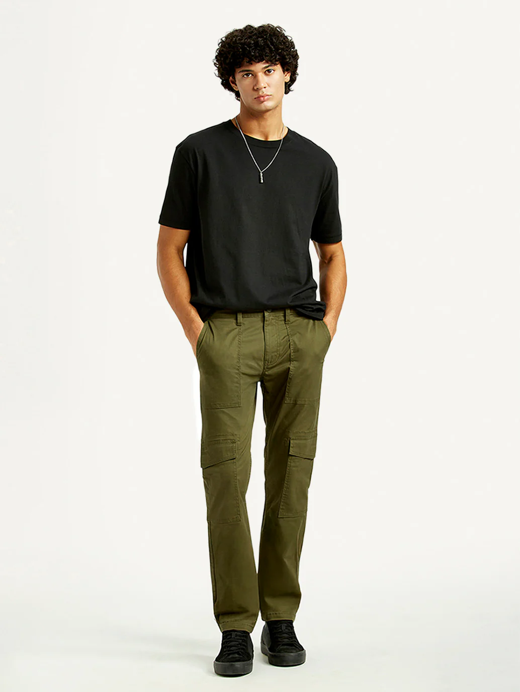 Men's Olive Green Slim Fit Cargo Trousers