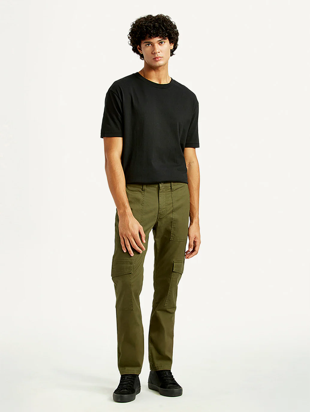 Men's Olive Green Slim Fit Cargo Trousers - Image 2
