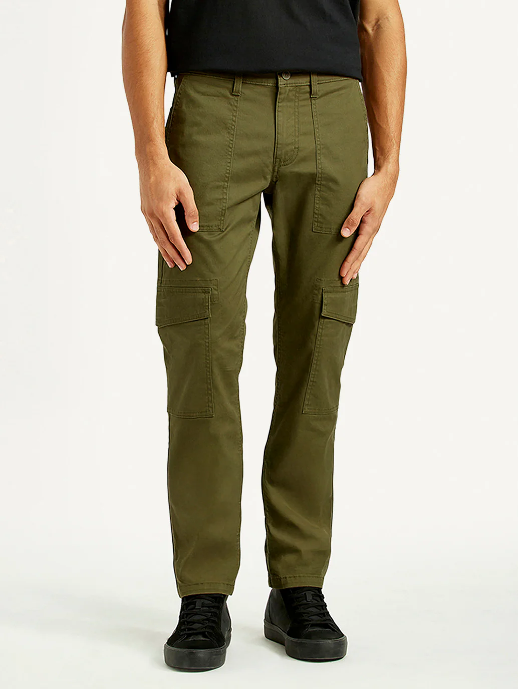 Men's Olive Green Slim Fit Cargo Trousers - Image 3