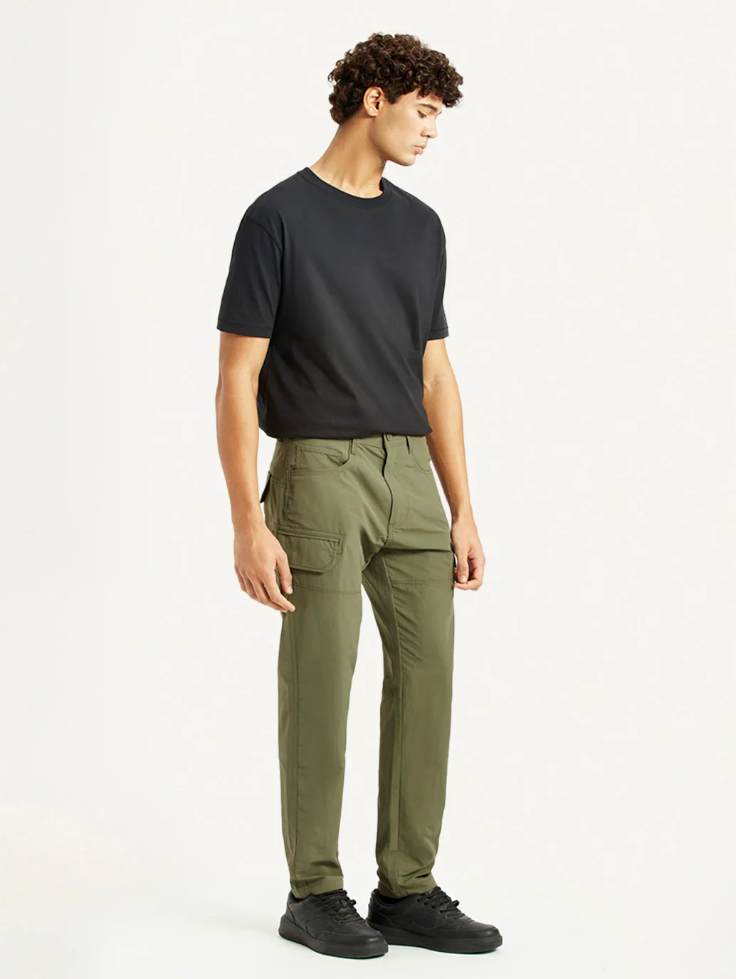Men's Olive Slim Fit Cargo Trousers - Image 6