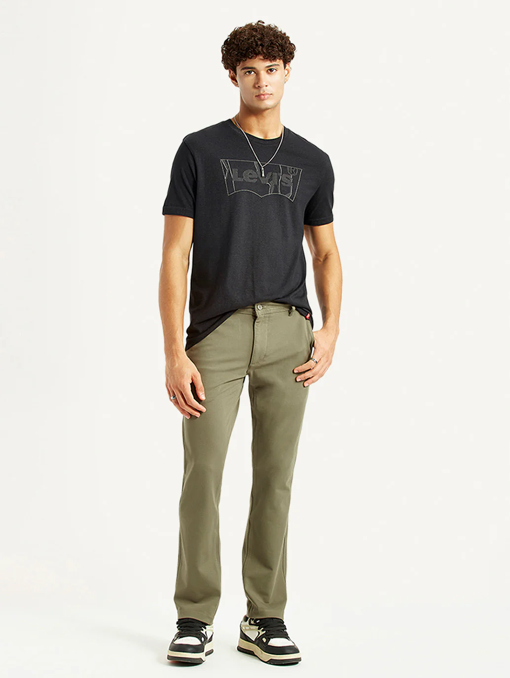 Men's Olive Slim Fit Mid Rise Chinos