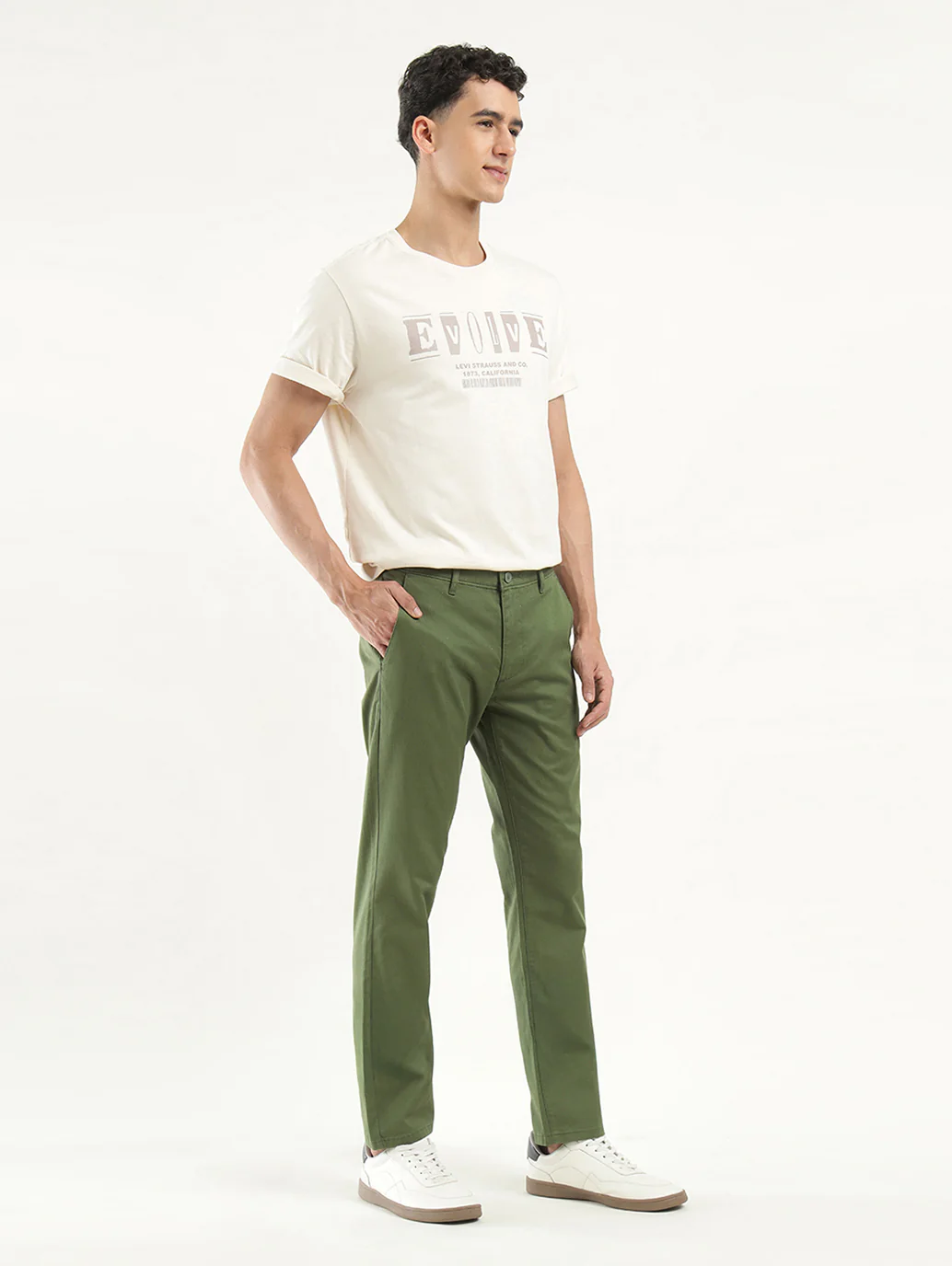 Men's Olive Slim Fit Chinos - Image 2