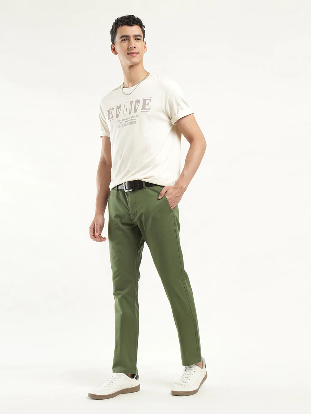 Men's Olive Slim Fit Chinos - Image 5