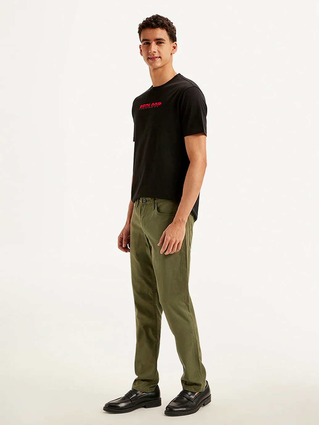 Men's Redloop Olive Slim Fit Trousers - Image 5