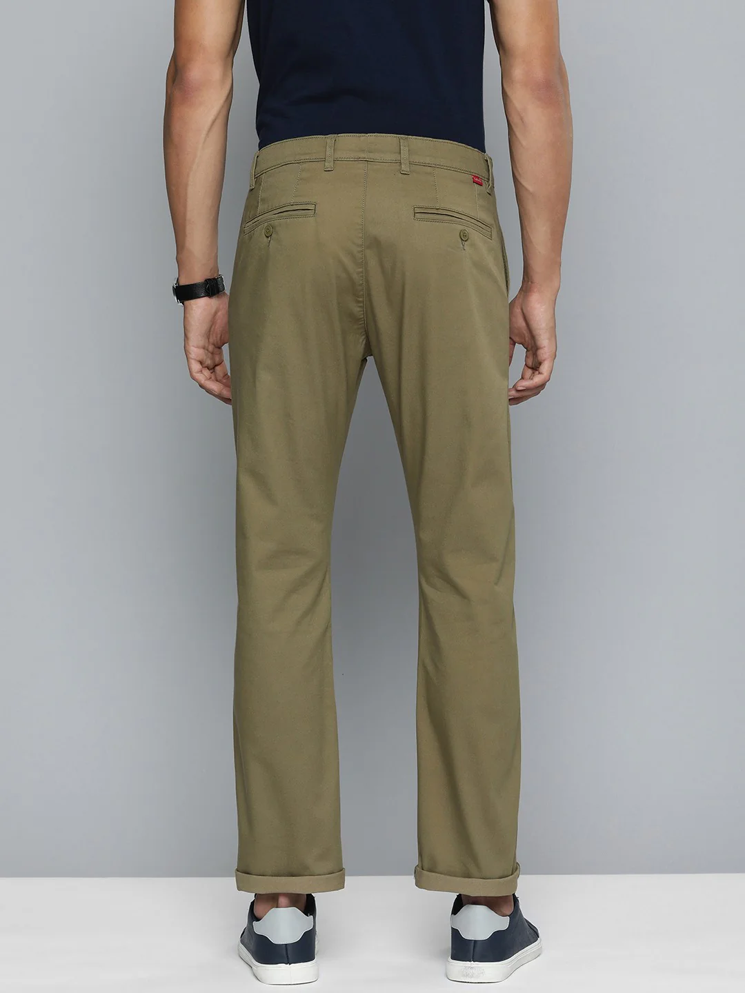 Men's Olive Slim Fit Chino Trousers - Image 2