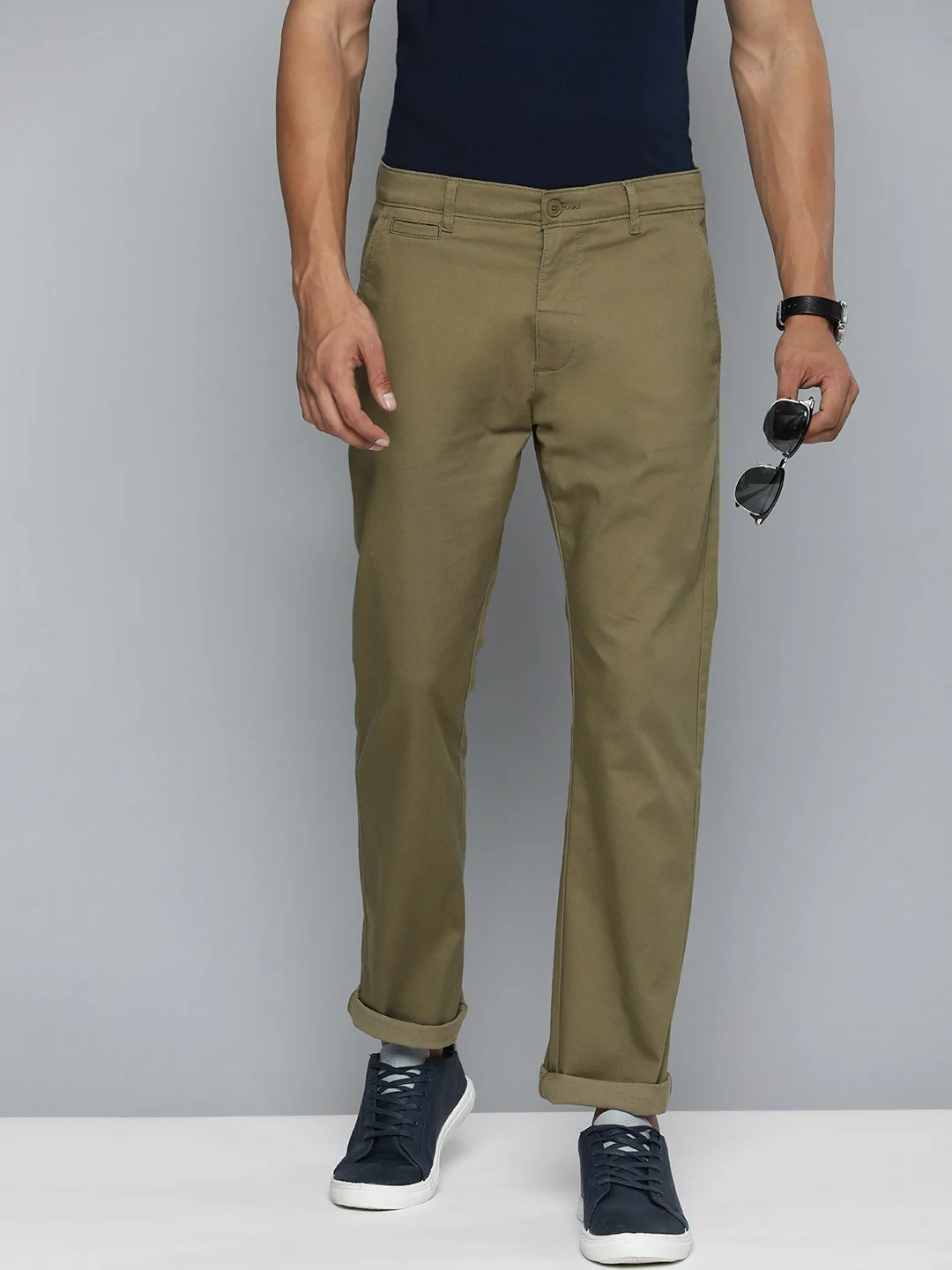 Men's Olive Slim Fit Chino Trousers - Image 4