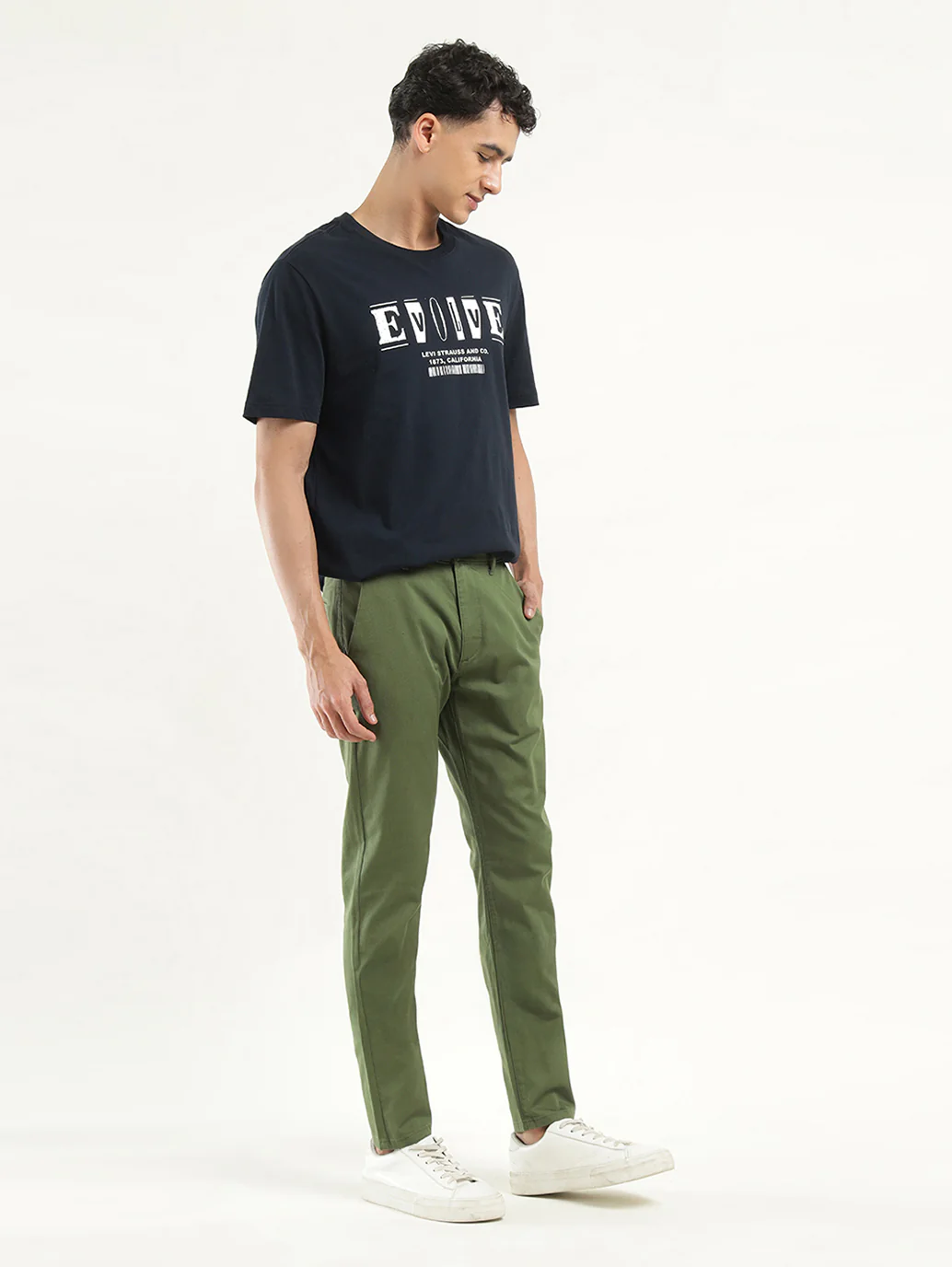 Men's Olive Slim Tapered Fit Chinos - Image 2