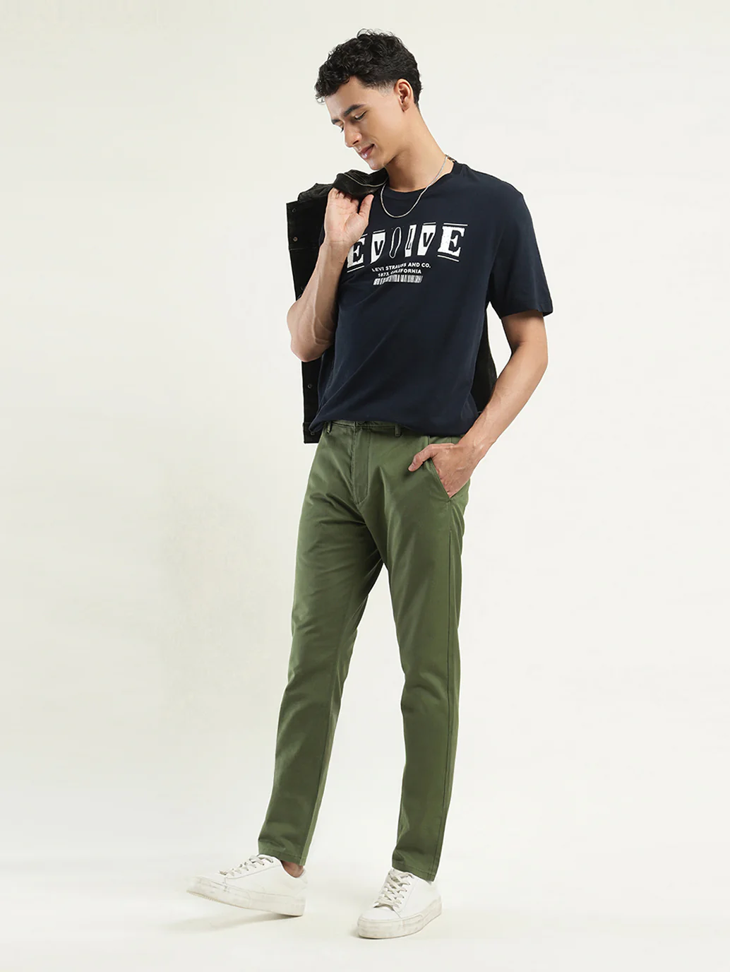 Men's Olive Slim Tapered Fit Chinos - Image 5