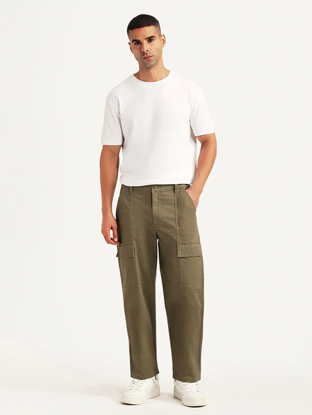 Men's Olive Straight Fit Mid Rise Commuter Cargos