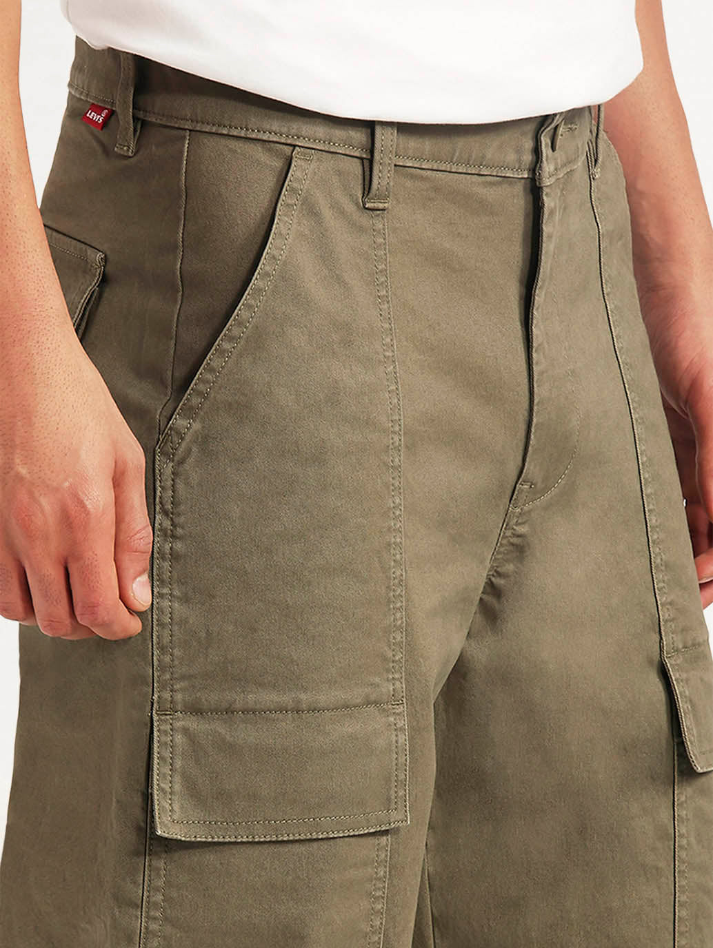 Men's Olive Straight Fit Mid Rise Commuter Cargos - Image 4
